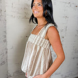 Taupe Striped Print Smocked Two-Piece Set
