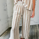 Taupe Striped Print Smocked Two-Piece Set