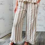 Taupe Striped Print Smocked Two-Piece Set