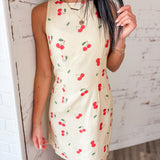 Cherry Print Linen Mini Dress