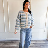 Striped Button Front Knit Cardigan