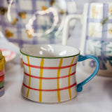 8 oz Hand-Painted Stoneware Plaid Mug