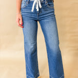 Mid Rise Drawstring Wide Leg Jeans