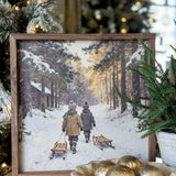 Two Kids Walking With Sled | 12x12