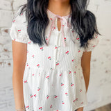 Sweet Cherry Tie Neck Peplum Top