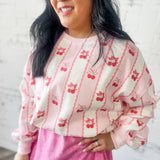 Sweet Cherry Stripe Oversized Sweatshirt