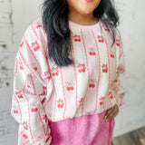 Sweet Cherry Stripe Oversized Sweatshirt