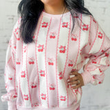 Sweet Cherry Stripe Oversized Sweatshirt