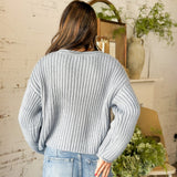 Dusty Blue Chunky Rib Knit Sweater
