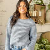 Dusty Blue Chunky Rib Knit Sweater