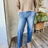 Medium Wash Utility Pocket Straight Crop Jeans