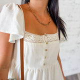 White Lace Trim Tiered Babydoll Dress