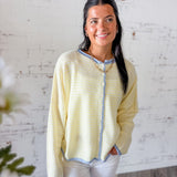 Striped Contrast-Trim Button-Front Cardigan