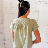 Sage Embroidered Tie-Front Wrap Top