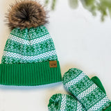 Green & White Pom Hat