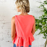 Coral Button-Front Peplum Tank Top