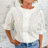 White Eyelet Peplum Blouse