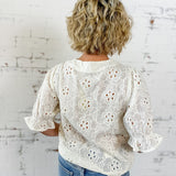 White Eyelet Peplum Blouse