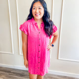 Hot Pink Poplin Shirt Dress