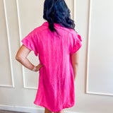 Hot Pink Poplin Shirt Dress
