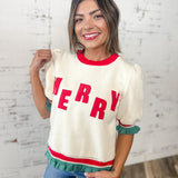 Merry Ruffle Trim Holiday Sweatshirt
