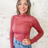 Textured Mock Neck Long Sleeve Top