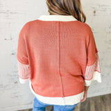 Rust Striped Collar Sweater Top