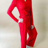 Ruched Long Sleeve Wide Leg Set
