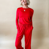 Ruched Long Sleeve Wide Leg Set