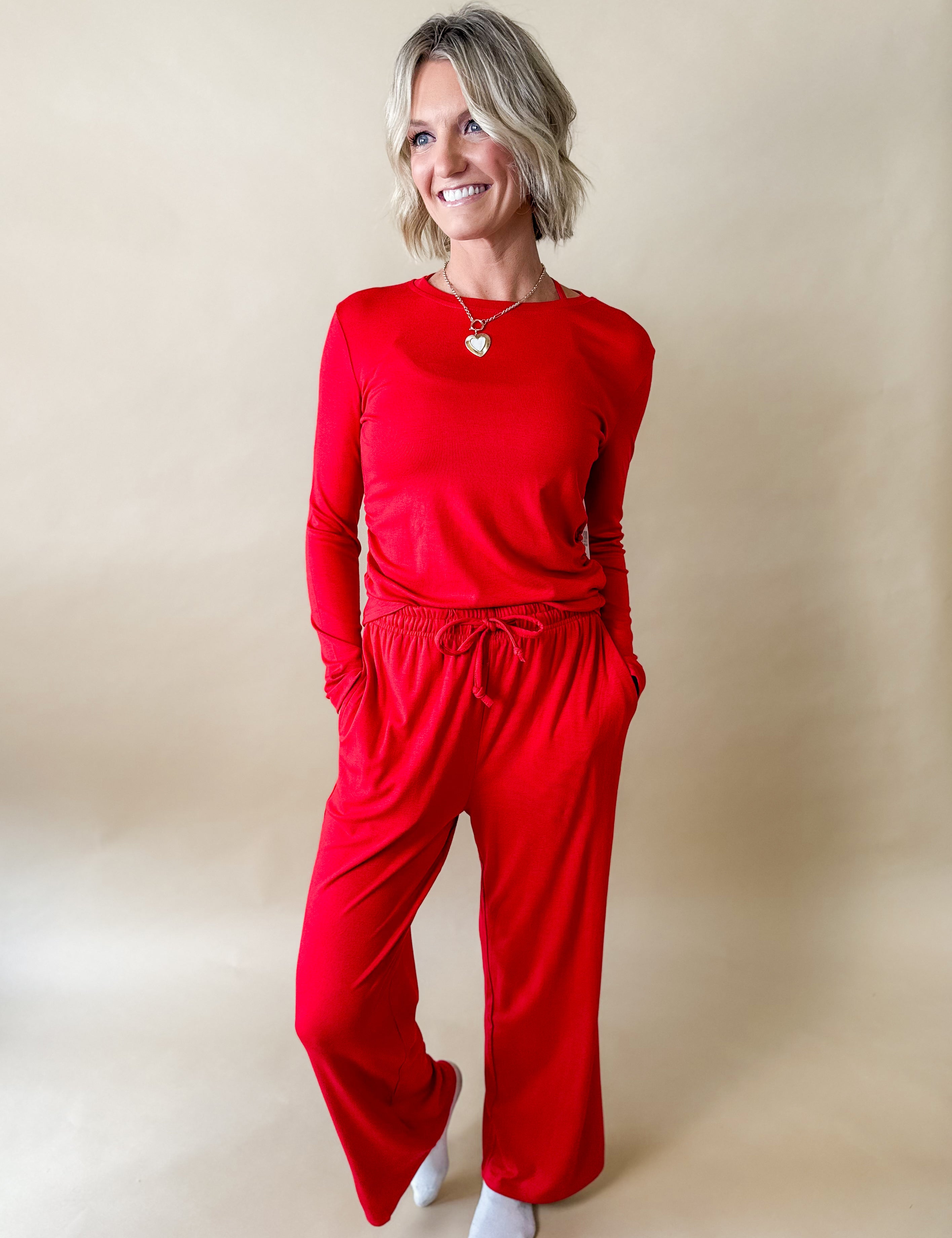 Ruched Long Sleeve Wide Leg Set