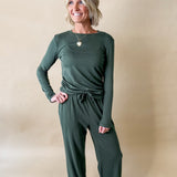 Ruched Long Sleeve Wide Leg Set