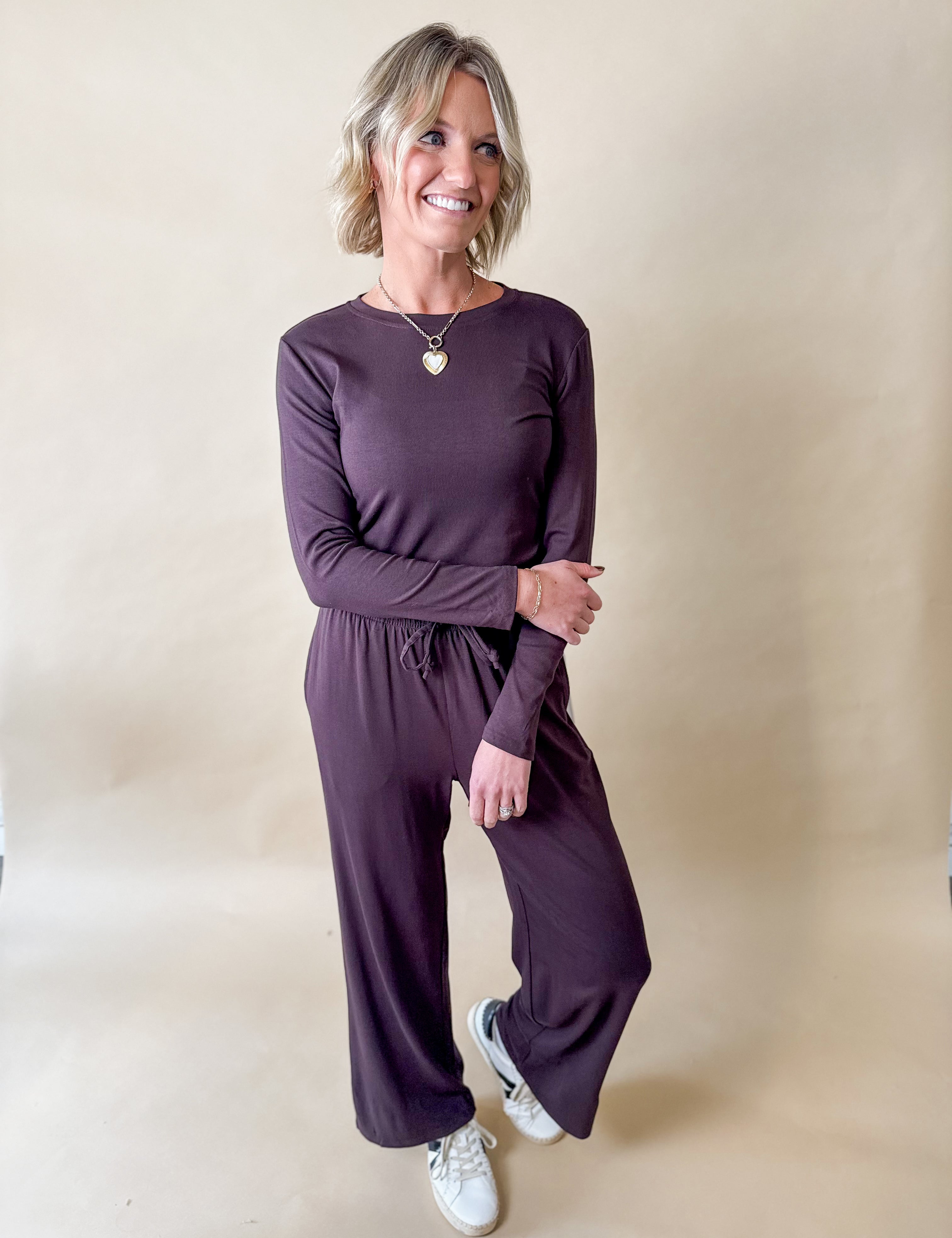 Ruched Long Sleeve Wide Leg Set