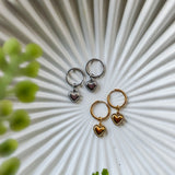 Gold Heart Pendant Hoop Earring