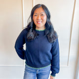 Long Puff Sleeve Sweater With Contrast Stitch