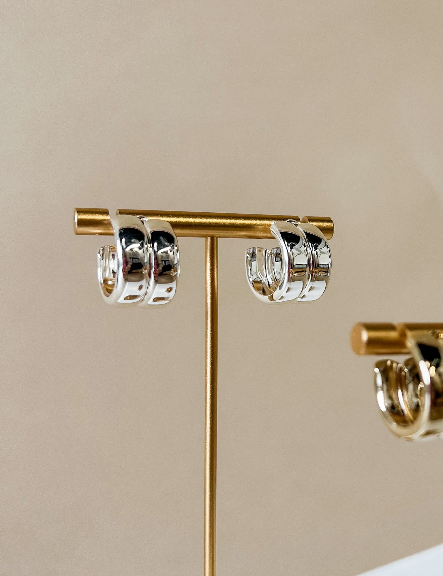 Polished Silver Huggie Hoop Earrings