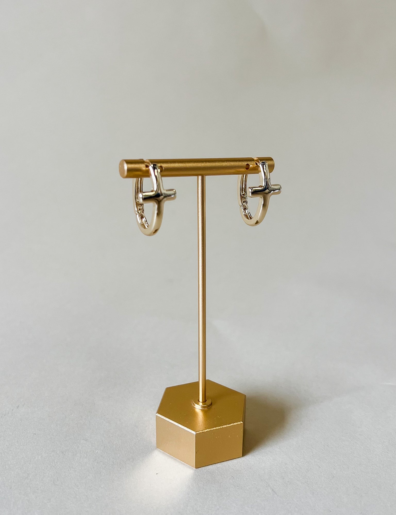 Silver Cross Huggie Hoop Earrings