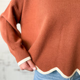 Rust Scallop Hem Sweater