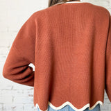 Rust Scallop Hem Sweater