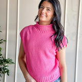 Hot Pink Mock Neck Knit Tank