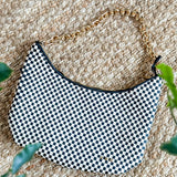 Black Check Woven Shoulder Bag
