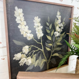 White Floral Prints On Black - 24x24