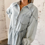 Heart Button Denim Babydoll Dress