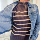 Mock Neck Stripe Sweater Dress