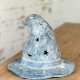 8" Weathered Black Cement Witch Hat