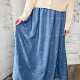 Golden Meadow Embroidered Midi Skirt