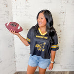 Iowa Hawkeyes women's black and gold football jersey with cropped fit