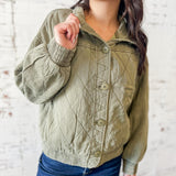 Washed Quilted Button-Down Jacket