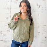 Washed Quilted Button-Down Jacket