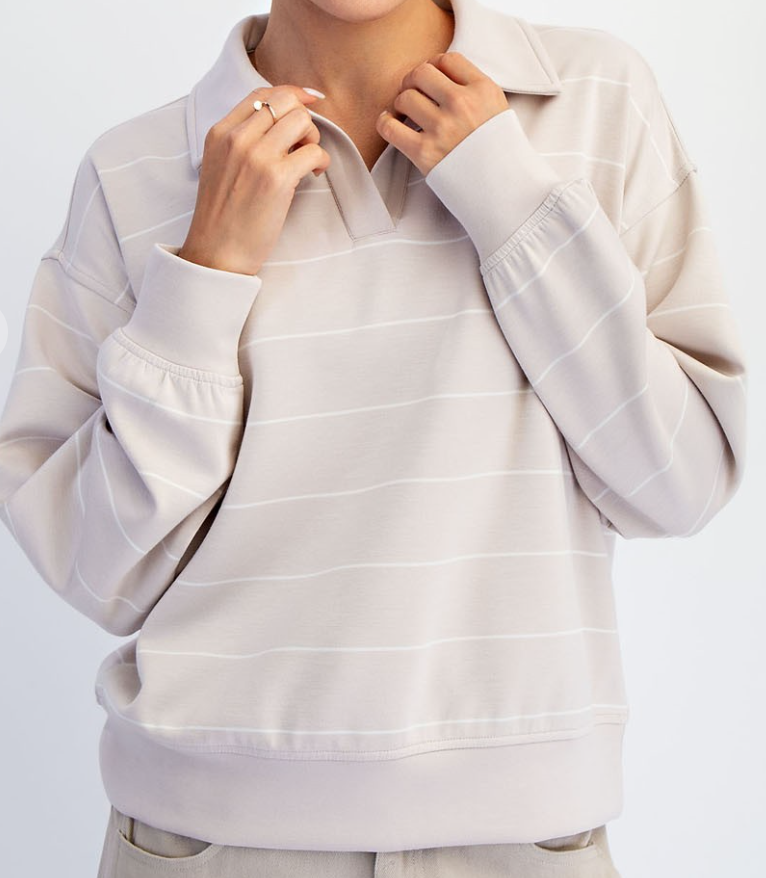 Modal Scuba Stripe Polo Sweatshirt