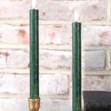 8" Green Led Taper Candle Set
